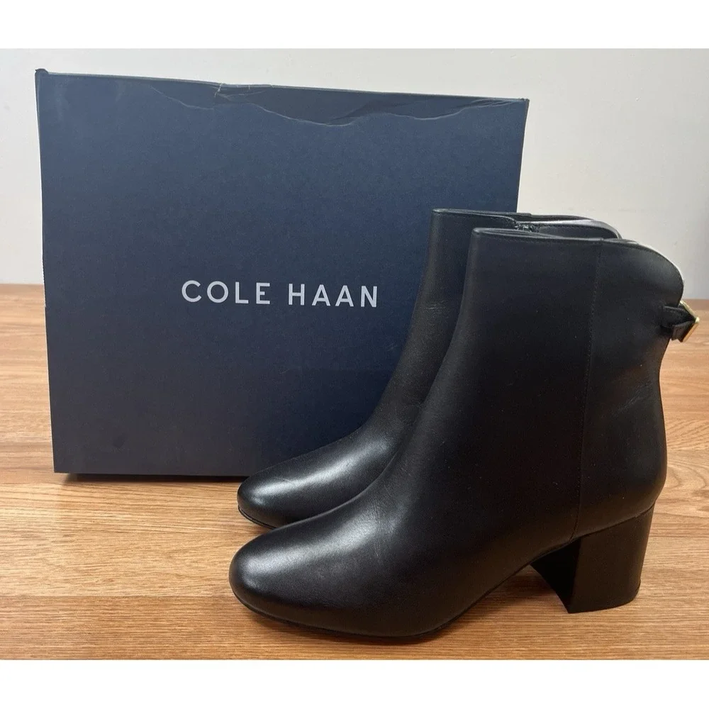 Cole Haan GGE Wren Bootie Ankle Boots Black Leather Women's Size 7.5 NEW